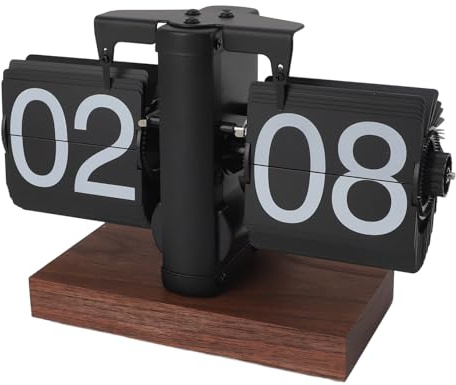 Retro Digital Flip Down Clock, Flip Desk Clock Vintage 24 Hours Mechanical Digital Automatic Turning Anti Slip Wood Base for Home Desk Table Living Room Office