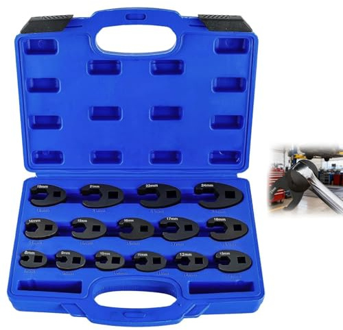 YuLiMirich Jeu de 15 clés à pied de coq - Clé à pied d'oie - Clé à fourche à couple - Entraînement carré extérieur 1/2 3/8 - 8-32 mm - Avec boîte de rangement portable
