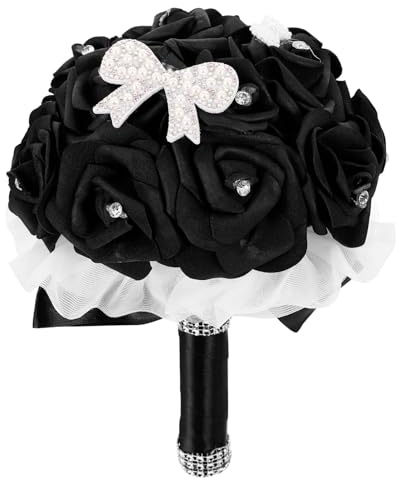 FELTECHELECTR Eleganter Brautstrauß aus Künstlichen Blumen in Schwarz aus Pe mit Zartem Design für Braut und Hochzeitsfeier als Stilvolles Hochzeitsdekorationsbedarf