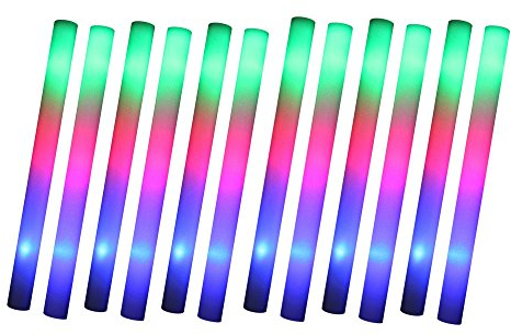 S/O® Pack de 12 bâtonnets LED de fête 47 cm Polystyrène styropor 3 fonctions bâtonnet de fête mousse bâton de fête incl.Les piles brillent comme des bâtonnets lumineux