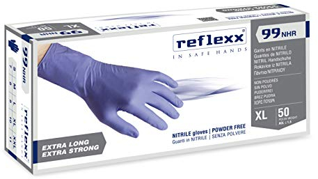 Reflexx R99, Guanti Hi-Risk in Nitrile senza Polvere Gr. 8.9, 50 Pezzi, Blu