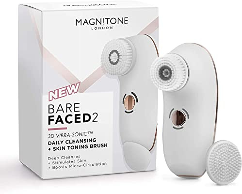 Magnitone London BareFaced 2 Vibra Sonic Face Cleansing and Massaging Brush - Rechargeable Electric Facial Brush, White