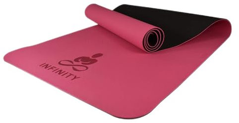 INFINITY UK Yoga Mat - TPE Rubber Floor Workout Pad with Carry Strap - Perfect for Stretching, Body Weight Exercise, Pilates, and Fitness Training - Anti-Skid Back and Non-Slip Surface- Pink/Black