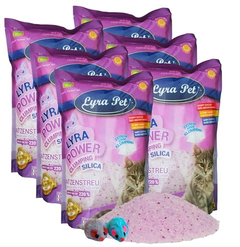 Lyra Pet® 6 x 5 L = 30 L Lyra Power Silikat klumpend Katzenstreu + 2 Mäuse | Clumping Silica - Stark Klumpende Katzenstreu - Neutralisiert den Geruch - Staubfrei - Nachfüllen statt Neufüllen