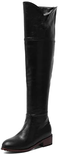 REKALFO Stivali da donna sopra il ginocchio Pelle PU Punta tonda Stivali invernali con cerniera Tacco a spillo Scarpe comfort moda carine