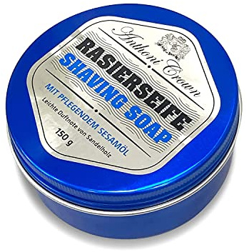 ANTHONI CROWN Savon à raser solide pour homme, femme, 150 g, tous types de peau, fabriqué en Allemagne, mousse à raser économique, emballage de qualité, huile de palme durable, membre RSPO