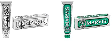 Marvis Whitening Mint Zahnpasta, 85 ml & Classic Strong Mint Zahnpasta, 85 ml, Zahnpasta mit Geschmacks-Erlebnis-Garantie für belebende und langanhaltende Frische
