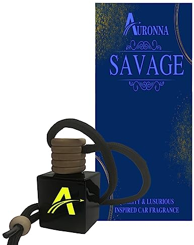 Auronna Car Air Freshener Savage Hanging Car Diffuser For Men & Women - Long Lasting Vehicle Perfume - Wooden Cap & Cube Bottle With 8ml Filling (Savage)