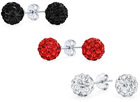 Elegante .925 Sterling Silber Runde 8MM Glitzernde Pave Kristall Disco Ball Ohrstecker Für Frauen Teenager In Vielen Farben
