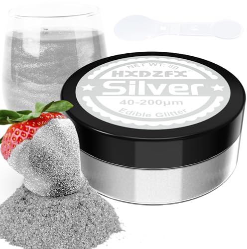 Silver Edible Glitter - 100% Edible Glitter for Drinks, Cake Decorations, Chocolates, Muffins, Cocktail, Candy, Cream, etc Silver Food Colouring Powder(8g)
