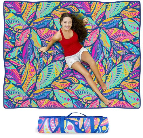 Fefede Waterproof Picnic Blankets Foldable & Portable 60''x80'' Boho Picnic Mat for Outdoors, Large Washable Picnic Blanket for Travel Camping Beach, Park Grass Picnic Blanket Accessories for Adults