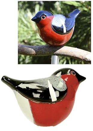 Midene Gartenstecker Keramik Handgefertigt - Gartendeko für Draußen Wetterfest - Garten Deko Keramik - Vogel Gartenfiguren & Gartenstatuen - Gimpel/Dompfaff