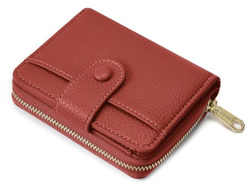 ANYWN Geldbörse Damen klein aus Weichem Leder, Kleines Portemonnaie Damen, Mini Geldbeutel mit Großes Zipper Münzfach Rot