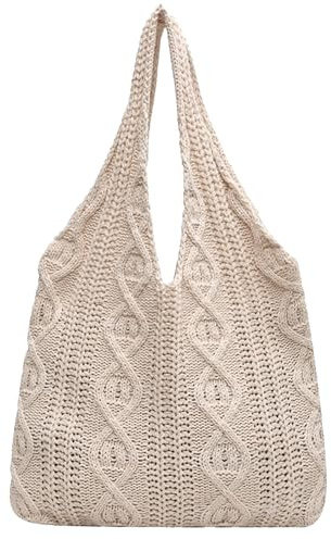 JSTHHTT strandväska för kvinnor, virkad retro sommar vävd väska, stor kapacitet ledig hobo för resor, helgdagar och shopping, BEIgE, NO