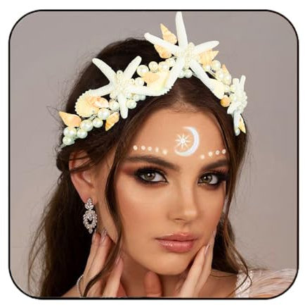 Fashband Diadèmes et couronnes de mariage bohème en forme d'étoile de mer et de coquillages dorés pour femme