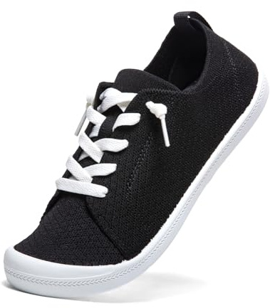 Tifimuca Women’s Low top Pull On Arch Support Loafer, Soft Comfort Casual Barefoot Walking Shoes,Breathable Stretchy Mesh Lightweight Non-Slip Fashion Sneakers Black