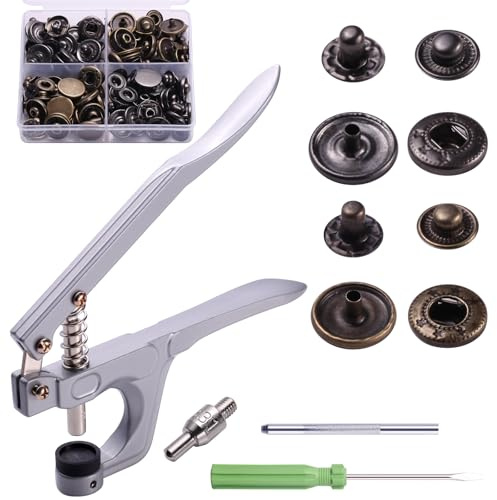 Set di 40 bottoni a pressione con pinze, diametro 15 mm, in ottone, colore nero + bronzo, per tutti i tipi di abbigliamento fai da te, artigianato, artigianato in pelle