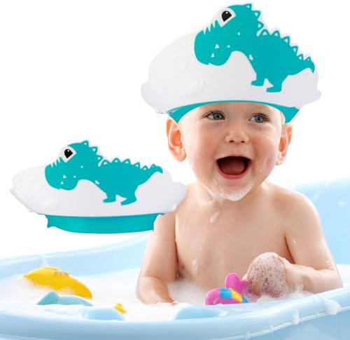 Baby Shower Cap, Shower Cap for Baby Kids, Adjustable Dinosaur Children's Shampoo Cap for Baby Eyes and Ears Protector Bath More Fun