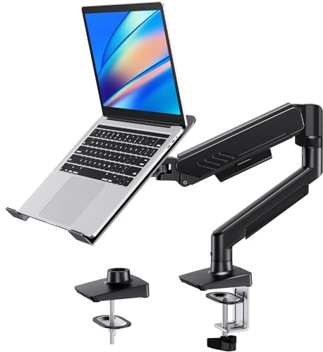 HUANUO 2-in-1 Laptop Halterung mit Tablett, 13-34 Monitor, bis zu 17 Notebook, ergonomischer Laptop Arm, voll-bewegliche Verstellung, Monitorhalterung, vormontiert für Einstellung, VESA 100x100mm