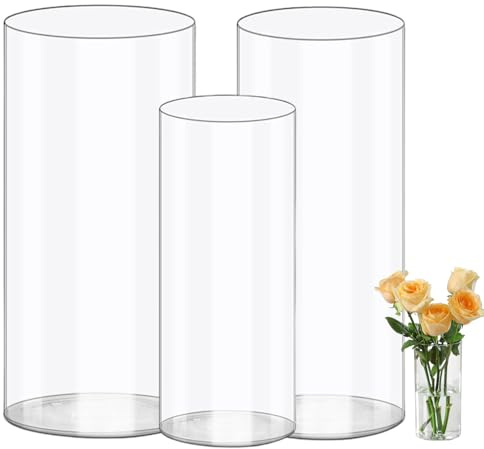 Wintfarm Set di 3 vasi cilindrici in acrilico, trasparenti e durevoli e infrangibili, vasi in plastica per composizioni floreali, decorazioni da tavolo, centrotavola per matrimoni, fai da te (20 x 10