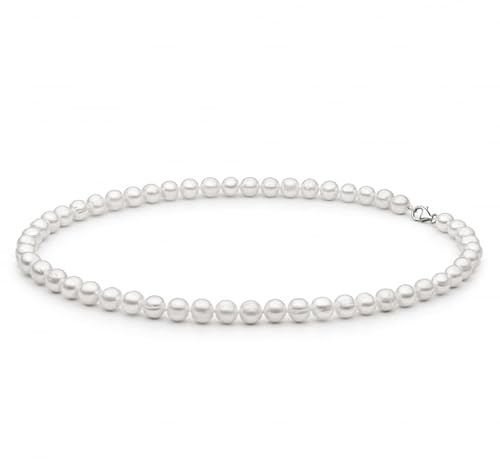 Gaura Perlenkette Herren – Weiße Süßwasserperlen rund 8–8,5 mm • 45 cm Länge • Robuster Karabinerverschluss aus 925 Sterling Silber • Eleganter Herrenschmuck