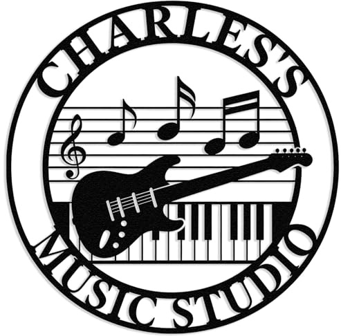 Personalized Music Metal Sign, Black Metal Musical Instruments Wall Art, Custom Name Studio Plaque, Studio & Living Room Decor, Gift for Musicians (C)