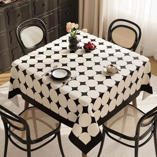 FANSU Wachstuchtischdecke Wasserdicht, Gartentischdecke Outdoor PVC Rechteckig Quadrat Tischdecke Polka Dot Stil Abwaschbar Plastik Wachstuch Tischdecken Tischtuch (Schwarz + Weiß,140x200cm)