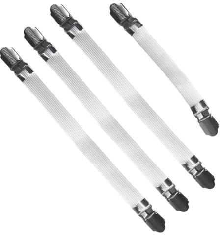 OHPHCALL Adjustable Ironing Board Cover Clips Iron Sheet Fasteners 4pcs with Elastic Bands, Good Elasticity Sturdy Iron Material, White Colour for Laundry Room Use