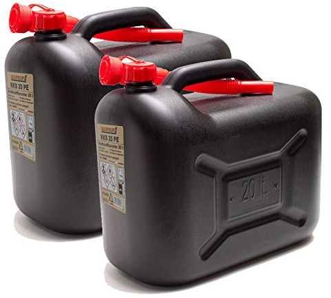 BAUPROFI 2er Set: 2x Benzinkanister 20 Liter schwarz, HDPE Material, für Diesel & Benzin, mit Tragegriff, E10 tauglich