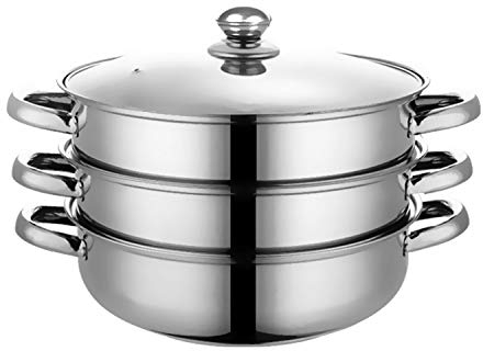 Taylor & Brown 3 Tier Steamer Three Piece Stainless Steel Steamer Pan Set with Non Stick Base Multi Cooker Pot Set Pan Cook Food Glass Lid Dishwasher Safe