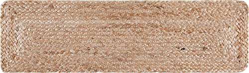 Rugs.com Hand Braided Jute Rug – Stair Tread Natural Flatweave Rug Perfect for Living Rooms, Kitchens, Entryways