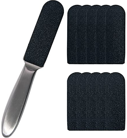 Professional Pedicure Foot File and Callus Remover for Hard Skin, Stainless Steel Foot Rasp File with Ten Free Refill Grits Replacement Pads with Two Sides Simple Bath Pedicure Salon Foot Scrubber(21)
