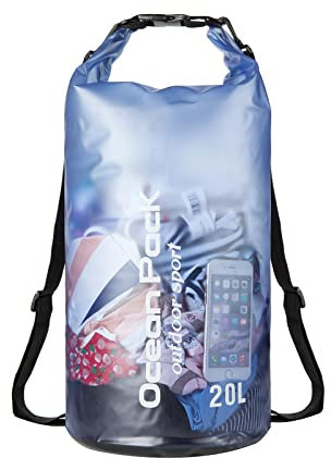 Baikeen Clear Waterproof Dry Bag,Roll Top 10L/20L Floating Waterproof Dry Bags Backpack for Kayaking Swimming Boating Camping