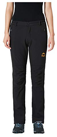 FGUUTYM Pantalones de esquí para mujer, resistentes al agua, softshell, térmicos, forrados, para senderismo, invierno, nieve, snowboard, cortavientos, exteriores, trekking, caza, Negro , XL