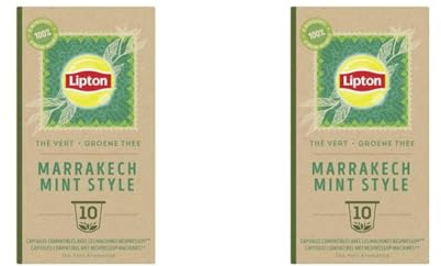 Lipton Thé Vert Marrakech Mint, 10 Capsules Compatibles Nespresso, Antioxydant et Parfumé, Menthe Fraîche et Délicate, Label Rainforest Alliance, x10 Capsules (Lot de 2)