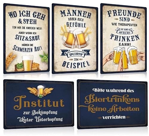 ZDFDC 5er Blechschild Set Retro Bier Bar - Pub Club Metallschild mit Lustig Spruch - Theke Schild Zubehör Geschenk für Partyraum Keller-bar Mann Wanddekoration - DIN A4