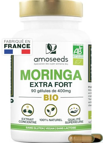 Moringa Oleifera BIO | Extra Fort, 10 000mg par jour | 100% Naturel et Pur | 90 Gélules vegan de 400mg | Qualité Supérieure