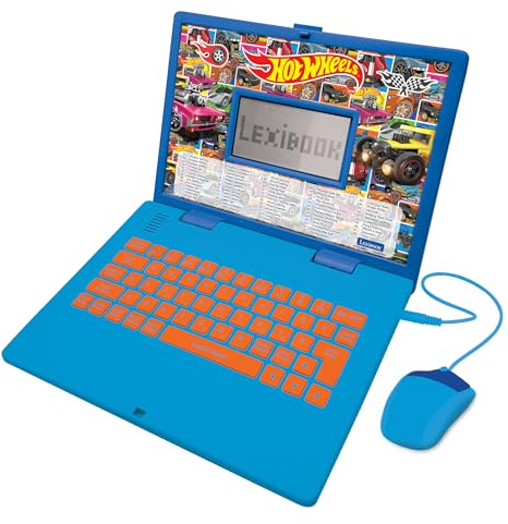 Lexibook Hot Wheels, Educational and Bilingual Laptop in English/Spanish, Toy for Children with 124 Activities to Learn, Play Games and Music, Blue, JC598HWi2