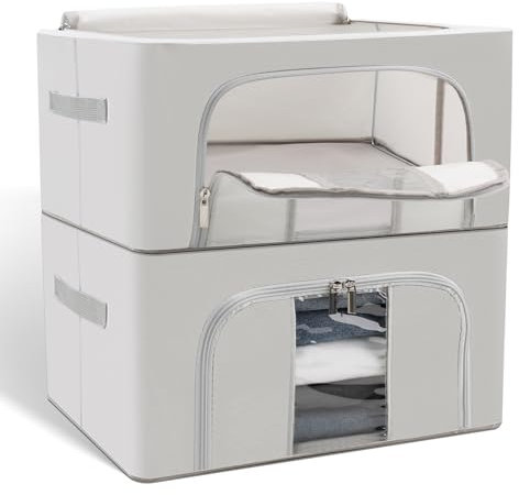 Cozary Scatole per Armadio Rigide con Cerniera 2x24L, Contenitori per Vestiti Rigidi, Scatole Porta Vestiti con Coperchio, Trasparenti e Piegevoli per Trapunte Coperte Biancheria - 40 x 30 x 20 cm