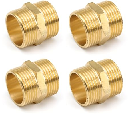 FINELYCR Doppelnippel 1 Zoll, 4 Stück Messing Verschraubung 1 Zoll, Doppelanschluss G1 (ø 32,5 mm), Doppelnippel Messing Fittings, für Trinkwassererwärmungsanlagen, Sanitärinstallationen