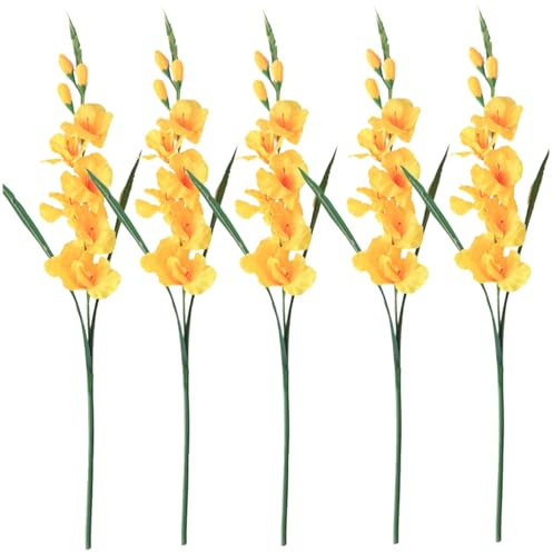 Jorzer Gladiolus Artificial Flowers 5Pcs 25.6 Long Stem Realistic Gladiolus with 3 Buds and 7 Flowers Low Maintenance Decorative Faux Greenery for Home Artificial