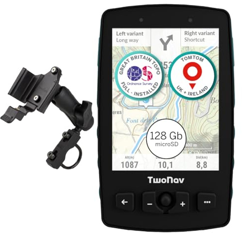 TwoNav Aventura 2 Plus Motor (32 GB) + MicroSD (128 GB) + Full Great Britain Topo Ordance & Survey 1:25.000 map installed, on-road and off-road GPS navigator with 3.7-inch screen
