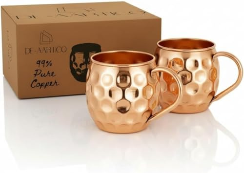 Moscow Mule Mugs Set of 2-100% Pure Copper, 16oz Large Food Safe Solid Copper Mugs, Premium Moscow Mule Gift Set for Cocktail Lovers, Perfect for Home Bar and Party