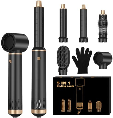 Air Brush 5 en 1 Airbrush Hair Styler Airstyler 5 en 1 avec Seche Cheveux, Brosse Soufflante, Fer a Boucler, Thermal Brush, Brosse Lissante Seche Cheveux 5 en 1 pour Sécher, Boucler, Lisser