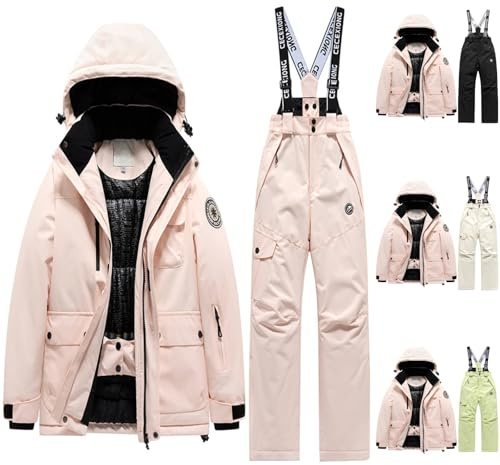 Chaqueta de esquí y monos para niños, 2 piezas, impermeable, cortavientos y cálido, combinación de ropa de nieve para niños de 5 a 14 años – Snowboard, Beige-1., 8-9 Años