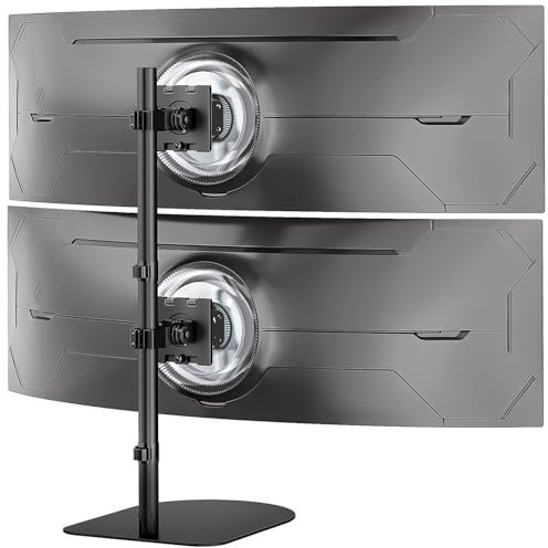 Monitor Halterung 2-Monitore übereinander Für 17-49-Zoll - Vertikaler Stapelbildschirm Freistehender Monitor Haltung, Höhenverstellbar bildschirmhalterung, Max 20kg Pro Arm, VESA 75/100mm, Schwarz