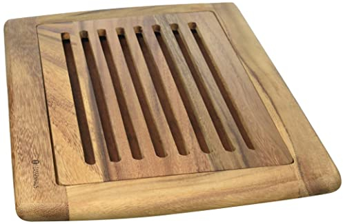 Zassenhaus Brotschneidebrett mit Einsatz aus Akazienholz in der Farbe Braun, Maße: 42cm x 28cm x 2cm, 055405