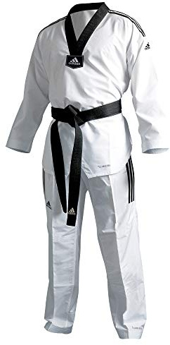 adidas Traje de taekwondo adi Fighter Eco a rayas, solapa negra (160), Blanco