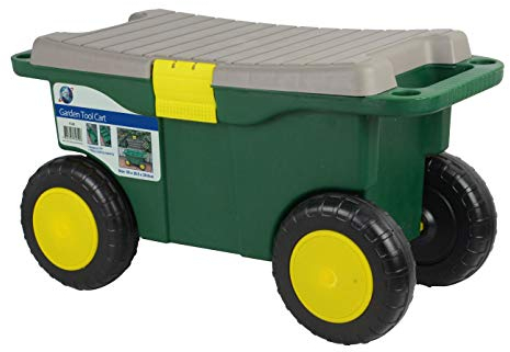 Crystals Gardeners Tool Cart and Seat, Wheeled Portable Rolling Weeding Stool and Tool Storage, Green