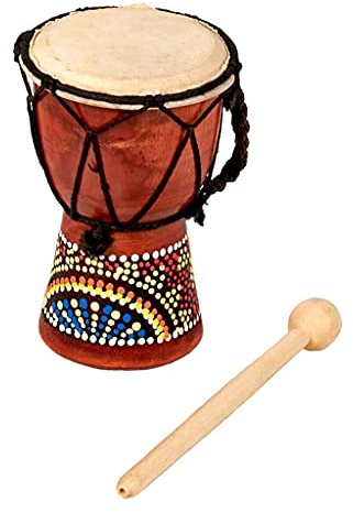 15cm Childrens' Painted African Djembe Drum Handmade with Mahogany - 3.5 diameter, includes free drum stick